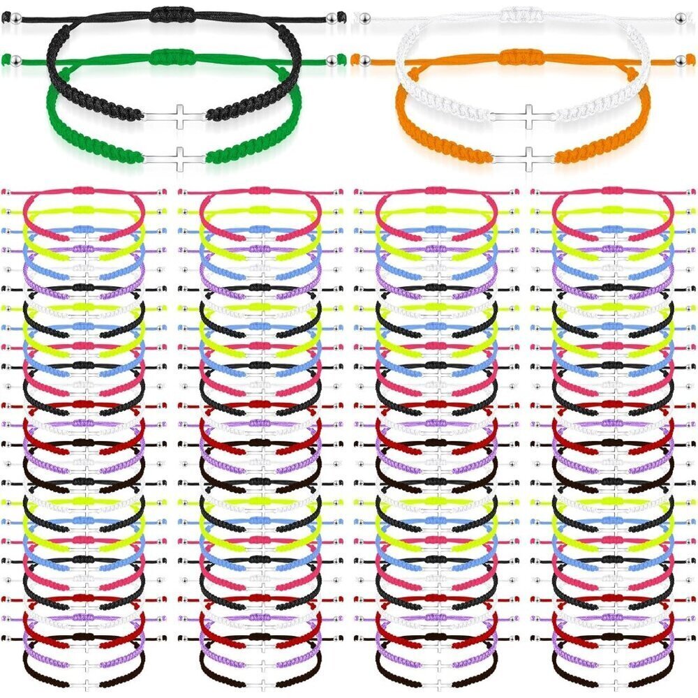 100 Pcs Bulk Adjustable Christian Cross Bracelets Gift for Men Women